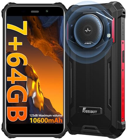 FOSSiBOT F101P Android 13 Rugged Smartphone, 7GB+64GB /1TB Rugged Call 10600mAh Unlocked Phone 123dB Loud Volume Phone 5.45 24MP+8MP Camera Waterproof Smartphone 4G Dual SIM OTG 18W Charger