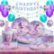 Mermaid Party Tableware Set - Birthday Supplies With Plates, Cups, Napkins, Tablecloth, Balloons, Banner - Decorations for 16 Guests