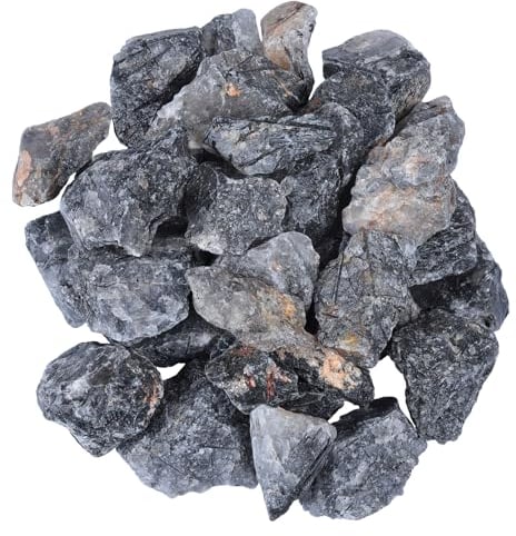mookaitedecor 1lb Natural Black Rutilated Quartz Raw Crystal Bulk Rocks for Tumbling Polishing Aquarium Decor, Black Rough Stones for Fish Tank Garden Bonsai Plant Pot Reiki Healing Energy Crystal