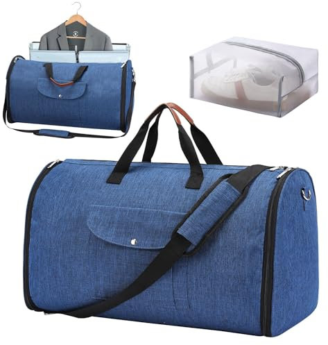 Handgepäck-Kleidersack, Hixingo Umwandelbarer Anzugtasche, Kleidersack, Weekender Nachttasche mit Schuhbeutel, die 2-in-1-Hängekoffer-Reisetaschen, für Reisen Koffer,Reisetasche (Navyblau)