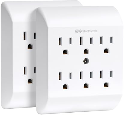 [ETL Listed] Cable Matters 2-Pack 6 Outlet Extender Wall Tap, 15A/1875W, Multi Plug Wall Outlet / 6 Way Plug Power Adapter