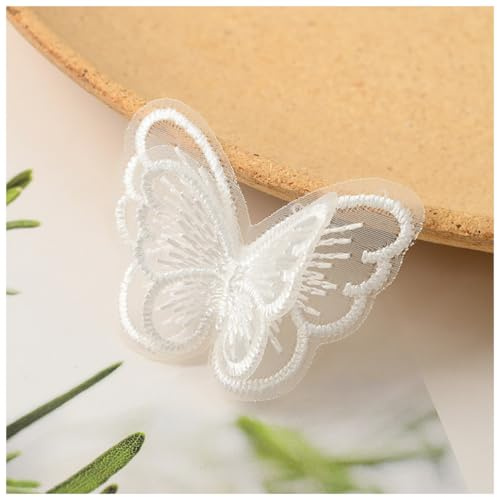 Wisafory 10 Stück Spitze Tüll Schmetterling Applikation Stickerei Aufnäher Spitzenstoff Patches Schmetterlinge Applikationen Zubehör für DIY Kleidung Tasche Haarschmuck Weiß