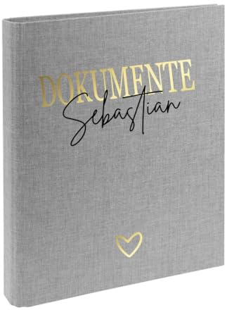 AWASG Dokumentenmappe Ordner - Personalisiert mit Namen - Ringbuch Leinen Familienordner zum Einsortieren von Unterlagen (grau)