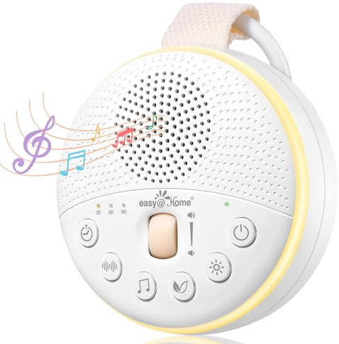 Easy@Home White Noise Maschine Baby - Tragbare Einschlafhilfe mit 34 beruhigenden Klängen Weißes Rauschen, Naturgeräusche & Schlaflieder Soundmaschine mit Nachtlicht Timer & USB-Aufladung
