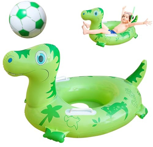 Bekecidi Jouets Gonflables de Piscine pour Enfants, Bouée de Bain Dinosaure Vert avec Ballon de Plage Gonflable de 12 Pouces, Jouets de Plage Gonflables pour Fête Aquatique sur La Plage d'été
