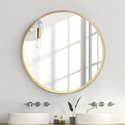 zenmag Spiegel Rund, 40x40 cm Wandspiegel Rund mit hochwertigen Gold Metallrahmen, Badezimmerspiegel, Moderner Design großer Spiegel, für Diele, Badezimmer, Wohnzimmer und Mehr