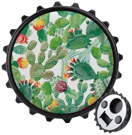 Abridor de botellas con diseño de cactus con flores naranjas, imanes para nevera, portátil, para decoración del hogar, para exteriores, estilo negro