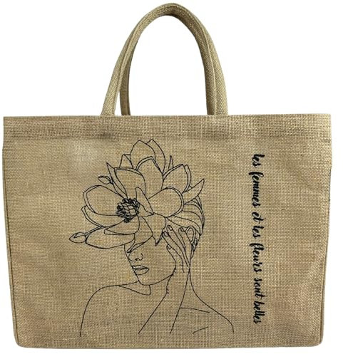 Domelo Einkaufskörbe. Bedruckte Einkaufstasche. Jute Tasche groß. Korbtasche, wasserabweisenden Strandtasche. Jutetaschen Shopper als Shopping bag. Tragetasche (Frau)