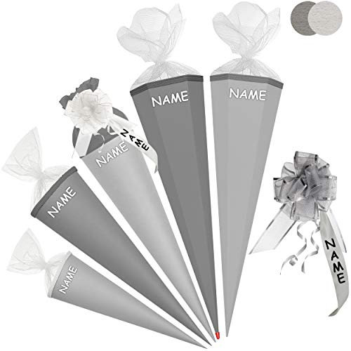 alles-meine.de GmbH Schultüte - Rohling - Silber Glanz - 35-100 cm - freie Farb- und Größenwahl - freie Farb- und Größenwahl - 6 eckig - incl. Name und individueller Schleife -..