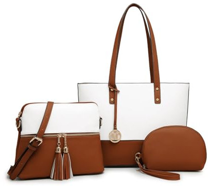 Miss Lulu Handtasche Damen Set Henkeltasche Sets große Frauen Shopper Bag Umhängetasche mit Quaste Geldbörse mit verstellbare Schulterrie handbags for women für Schule Arbeit Reise als Geschenk