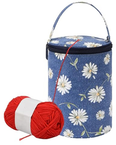 Stricktasche Klein, Tragbar Klein Aufbewahrungstasche für Wolle mit Griff Tasche Stricken crochet bag Daisy Wolle Tasche für Garn für Strickzubehör Strickgeschenke für Damen