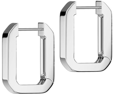 viva-adorno Edelstahl Creolen eckig Damenohrringe rechteckig Ohrringe Klappcreolen SER2, silber