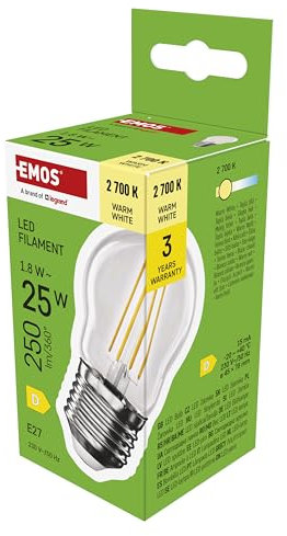 EMOS LED Lampe Edison MiniGlobe, 1,8W Ersatz für 25W Glühbirne, runde Vintage-Glühlampe mit E27 Sockel und Helligkeit 250 lm, Warmweiß 2700 K, 25000 h Lebensdauer, CRI > 80, 360° Abstrahlwinkel