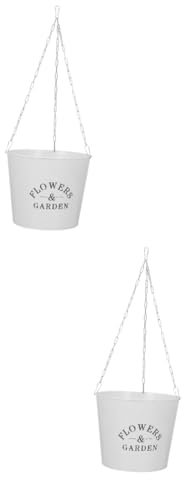 Garneck 2st Blumentopf-hängeeimer Aus Metall Pflanzeneimer Fensterpflanzer Geländerpflanzgefäß Pflanzenbehälter Hängende Blumentöpfe Aus Metall Wandpflanzer Balkon Töpfe Weiß Eisen