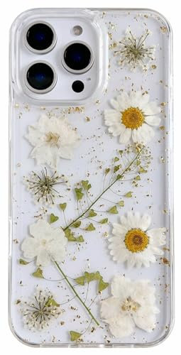 AMART for iPhone 16 Pro Max Case Flowers, Clear with Pressed Dried Flower Cute Glitter Design Women Girls Floral Aesthetic Soft TPU Phone Cover for iPhone 16 Pro Max (6.9 inch)