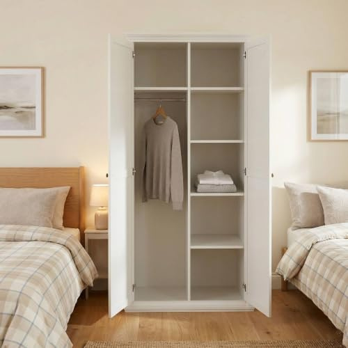 Dmora - Kleiderschrank 2 Türen Juliette, Schlafzimmermöbel, Schrank, Garderobe, 96x61 h201 cm, Weiß