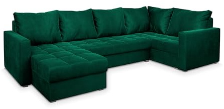 Masseno Ecksofa LORIVO R-S mit Schlaffunktion U-Form, Sofa mit Bettkasten, Wohnzimmersofa, Couch, Soffa, Bettsofa, Couchgarnitur- Grün, Kronos 19
