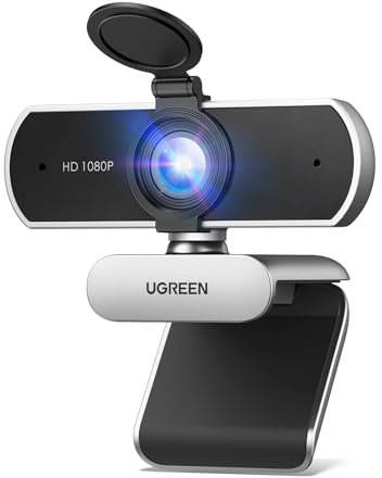 UGREEN Webcam Full HD 1080P/30fps USB A Webcam mit Mikrofon für PC, automatische Lichtkorrektur, 85° Ansicht, USB Webcam für Live Streaming, Videoanrufe, Konferenzen Switch 2 (Silbergrau)