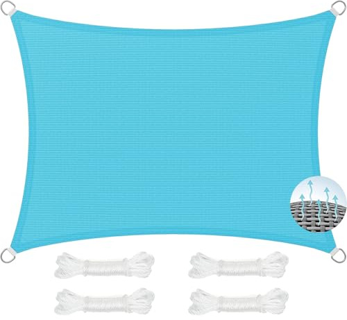Sonnensegel Sonnenschutz Rechteckig 150 x 300 cm, HDPE Polyester, Sonnenschutz 98% Uv Schutz, Reißfest Wetterfest, Sonnensegel Nach Mass, für Terrasse Garten, Himmelblau