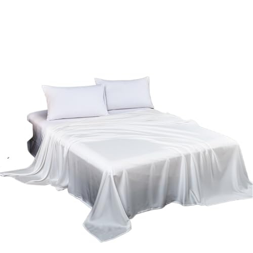 LUKYWANG Linge De Lit en Soie De Glace Drap Plat en Soie de mûrier Naturel, Drap de lit de Couleur Unie, Drap de lit King Size, Drap Textile for la Maison Drap Housse Satin(White,200x230cm)