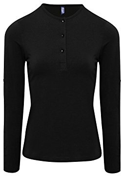 Premier Womens/Ladies Long John Roll Sleeve Tee (S) (Black)