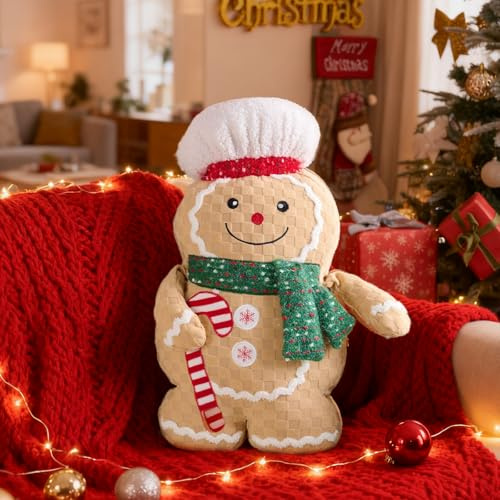 Lanpn Lebkuchenmann Weihnachtskissen, Lebkuchen Weihnachts Kissen Dekokissen Flauschiges Zierkissen für Geschenk Party Bett Sofa Couch Innenbereich Weihnachtsdeko Dekoration (Junge, 34x52,5cm)