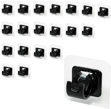 Shwdsy 20 Stück Gardinenstange Halterung, ABS-Material Gardinenstangen Halterung, Selbstklebend Gardinenhaken Selbstklebend, Schwarz Gardinenstangenhalter, für Küche und Bad