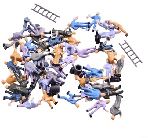 TONIXY 50pcs 1:87 HO Scale Model Railway Worker Figures with Bucket and Ladder for Layout Scenery Decoration