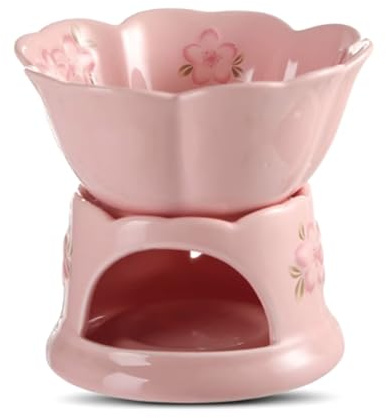 Ceramic Fonduetopf Set, Fondue Pot Set for Cheese Chocolate Tea Candle Fondue Set, Porcelain Melting Pot Heating Food Warmer for Families Party(Pink)
