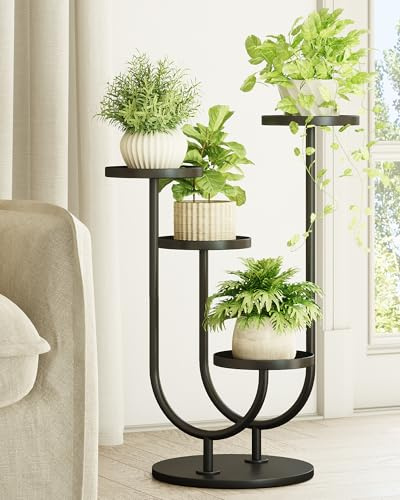 Bamworld Blumenständer Metall Modern – Pflanzenständer für Innen, Mehrstöckiges Pflanzenregal in Schwarz, Dekorativer Blumenhocker als Blumentreppe