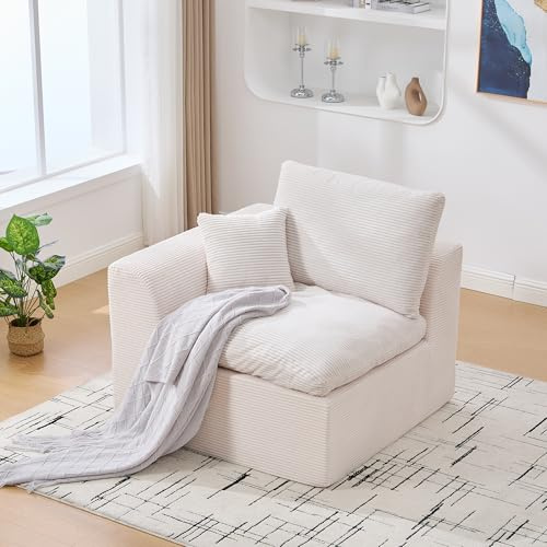 Sessel Cord, Wohnzimmer Sessel Einzelsitzer mit abnehmbarem Bezug, Modernes Sofa Couch im Nordischen Stil, Bequem & Weich, Inklusive Kissen, Keine Montage erforderlich (1, Beige, 101 x 102.5 x 84)