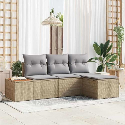 Frdhee Sitzgruppe Essgruppe Ecksofa,Garten Sofa Set mit Kissen mit Kissen 4 pcs Beige Poly Rattan,Für Wohnzimmer,Balkon,Garten,Einfach Zu Montieren,Frei Kombinierbar