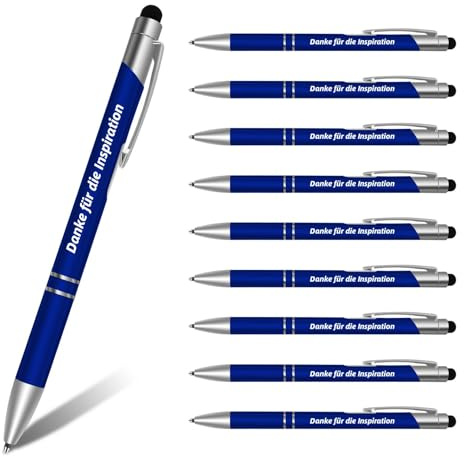 Truevaste 10er Personalisierter Kugelschreiber mit Gravur,2 in 1 Blau Druckkugelschreiber mit Touchpen,Hochwertig Metal Stift für Freunde Familie Partner,1 mm Strichstärke,Blau Tinte,Stil C