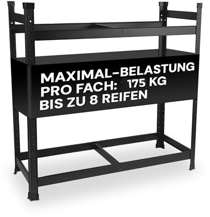 ALL Premium Reifenregal 8 Reifen 100x110x40cm schwarz, 175kg Traglast, platzsparend, Reifenständer und Reifenhalter, Felgenbaum Garagen Zubehör für Garage & Lager