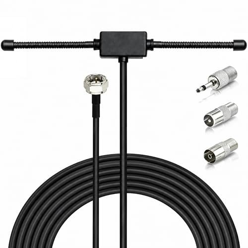 FM DAB Radio Aerial Antenna Indoor 75 Ohm High Gain & 3M Coaxial Cable F Type Male with 3 Adapters for Stereo Receiver HiFi Tuner AV Amplifier Home Cinema System