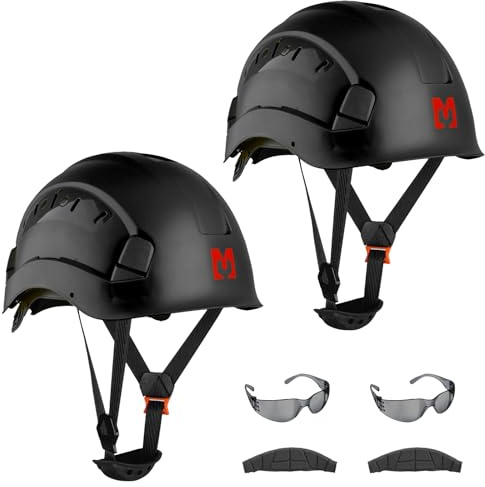 Mustbau Bauhelm & Schutzhelm EN397 – Schutzhelm mit Antibeschlag-Visier | Für Bauhelme Erwachsene | Arbeitshelm aus strapazierfähigem ABS | 53-63 cm verstellbar – 2er Pack, schwarz