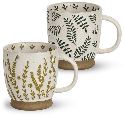 Swuut 18oz Rustic Handmade China Mugs Set of 2, Ceramic Coffee Cups with Handle, Microwave Safe Espresso & Cappuccino Mugs, Portable Ceramic Travel Mugs for Women(Sage Green)