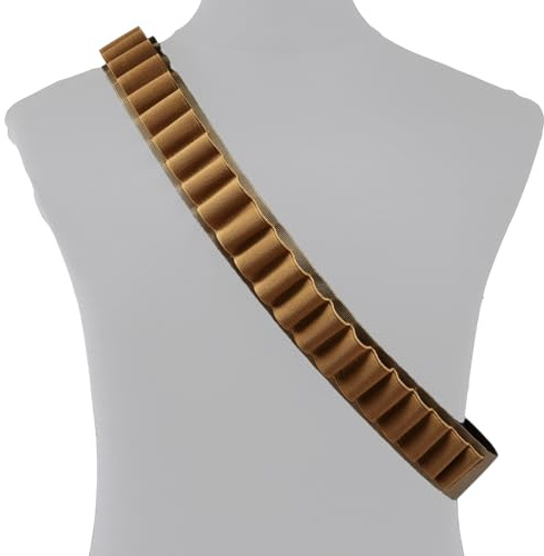 Bandoliera per Fucile da Caccia con Capacità 27 Bossoli Tondi, Porta Bossoli Calibro 12/20, Cintura Porta Munizioni Regolabile con Fibbia a Sgancio Rapido(Brown)