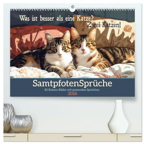 Samtpfotensprüche (hochwertiger Premium Wandkalender 2026 DIN A2 quer), Kunstdruck in Hochglanz: KI-Katzen-Bilder mit passenden Sprüchen (CALVENDO Spass)