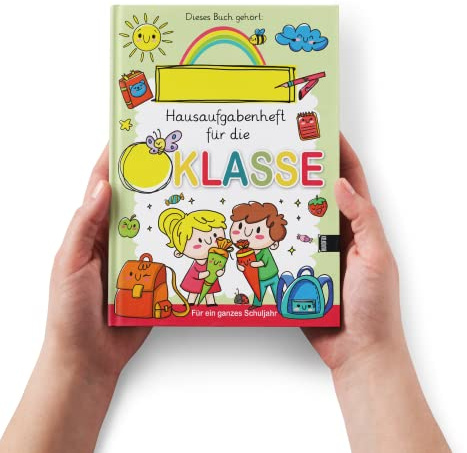 Rundfux Hausaufgaben-Heft Grundschule | Für 1 Schuljahr mit Cover zum beschriften mit Name + Klasse und Achtsamkeitsübungen - A5 (Kawaii)