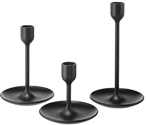 IKEA FULLTALIG Kerzenhalter, 3er-Set, pulverbeschichtet, schwarz, Aluminium, Kerzenhalter für Stabkerzen, Tisch, romantisch, für Hochzeit, Geburtstag, Abendessen, Zuhause und Bar, dekorativ (Keine