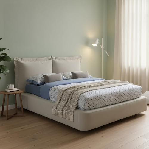 Talamo Italia - Cornelia Doppelbett, Bettkasten mit Stoffbezug, 100 % Made in Italy, Öffnung vorne, geeignet für Matratzen 160 x 190 cm, Beige