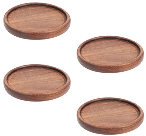 BESTONZON Untersetzer Set 4 Tasse Pad Matte Schwarz Nussbaum Runde Becher Coaster rutschfeste für Kaffee Bier Wein Glasflasche Haus und Bar (8,8 cm)