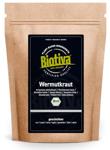 Thé à d'absinthe Bio 500g - Thé à l'absinthe - Artemisia Absinthium - 100% pur - Mis en bouteille et contrôlé en Allemagne - Biotiva