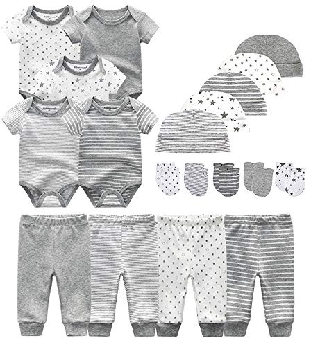Kiddiezoom Baby-Body, Hose, Kleinkinder-Einteiler, Bekleidungs-Sets für Jungen und Mädchen aus Baumwolle, Mützen, Kratzfäustlinge