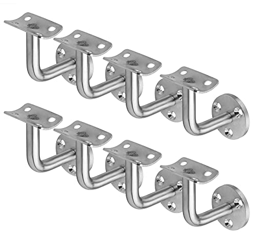 TSSS Handlaufhalter 8 Stück, Edelstahl 304 gebürstet, für runde Holz/Metall-Handläufe Ø 35–45 mm, Wandhalter, Ausladung 58 mm, Tragkraft bis 60 kg,Silber