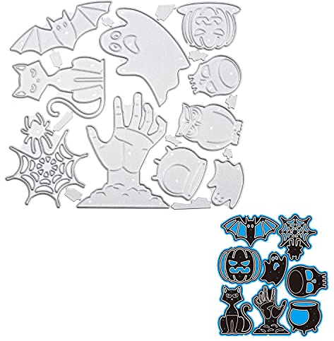 Stanzschablone Stanzformen Fledermäuse Kürbis Geist Skelett Eule Hand Katze Schneiden Prägeschablonen Prägung Schablone Stanzschablonen für Halloween DIY Scrapbooking Papier Karten Basteln Dekoration