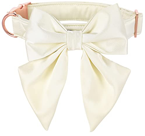 Lionet Paws Bowtie Hundehalsband - komfortable Seide Hundehalsband mit abnehmbaren Fliege für mittlere Hunde, Hals 34-55cm