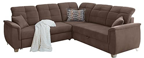 Möbel Jack Ecksofa - Braun - Mikrofaser - mit Ausziehfunktion und Bettkasten