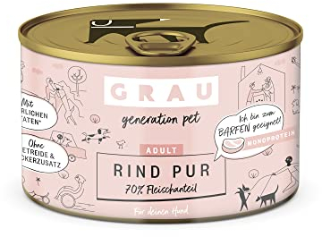 GRAU – das Original – Nassfutter für Hunde - Rind Pur, 6er Pack (6 x 200 g), Monoprotein, für erwachsene Hunde
